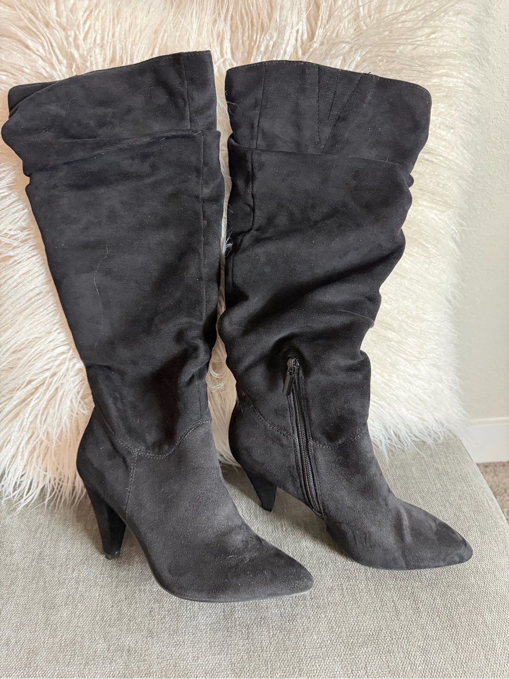 Black Knee-High Suede Boots - Classic Women's Dress Boot